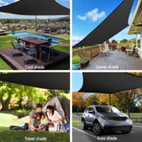 Instahut Shade Sail 4x6m Rectangle 280GSM 98% Black Shade Cloth SAIL-H-4X6-C-BK