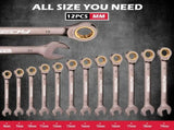 SEDY 12Pcs Ratcheting Wrench Set 8-19mm Metric CR-V Steel 72T Spanner Tool Kit V465-81176