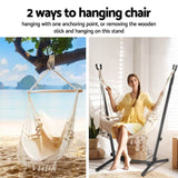 Gardeon Hammock Chair Outdoor Camping Hanging with Stand Cream HM-CHAIR-TASSEL-CREAM-H