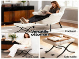 Artiss Armchair Accent Chair Ottoman Lounge Footrest Velvet White UPHO-I-ARM01-FS-WH