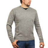 100% Shetland Ragg Wool V Neck Knit Jumper Pullover Mens Sweater Knitted - Grey - XXL V563-SW-VN-GRY21-XXL