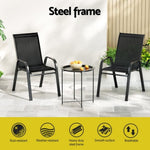 Gardeon 3PC Outdoor Bistro Set Patio Furniture Table and Chairs Stackable Black FF-STA-ST606-3PC