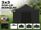 Wallaroo 3x3 PopUp Black Gazebo Marquee Outdoor Tent Weatherproof GAZ-POP-3X3-BK