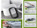 Plastic Trash Can with Lid,14 L/3.7 Gallon Garbage Can,Modern Grey Waste Basket Thin Trash Cans for V1192-AZ-W-10328