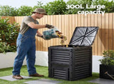 Gardeon Compost Bin 300L Heavy-Duty Black Outdoor Composter with Top Lid Bottom Door CBIN-300L-BK