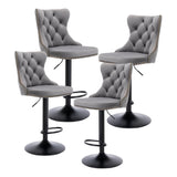 4x Height Adjustable Swivel Bar Stool Velvet Nailhead Barstool with Footrest V226-SW1812GY-2