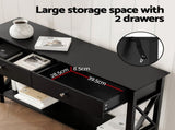 Artiss Console Table 2 Drawers 100CM Black FUR-Z-HS-2D100-BK