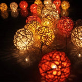 1 Set of Orange n White 5cm Rattan Cane 50 Ball Battery Powered LONG 5m String Lights Christmas Gift V382-ORWHITERATTBALLBATT50