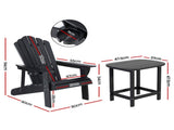Gardeon Outdoor Table and Chairs HDPE Adirondack Beach Chair Sun Lounge Patio Furniture Garden Black FF-BEACH-3HE-BK