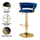 Artiss Bar Stools X3 Kitchen Counter Chair Gas Lift Velvet Woven Backrest Navy BA-K-1006-BLX3