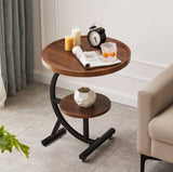 2 Tier End Table Sofa Side End Table Round Nightstand with Sturdy Metal Frame V488-TBD-WD
