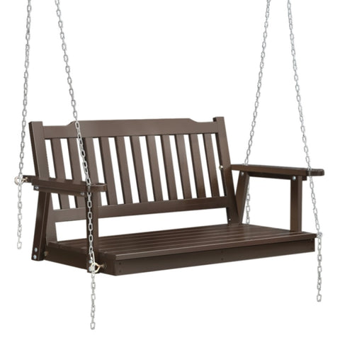 Gardeon Porch Swing Chair With Chain Outdoor Furniture Wooden Bench 2 Seat Brown ODS-1956B-BR