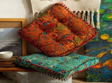 Bohemian Thick Cushion Ethnic print with ruffled center, 100% polyester soft and resilient, V1232-YXDD-001