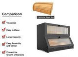 CARLA HOME Double Layer Bamboo Bread Box for Kitchen Counter - Large Capacity Bread Storage V178-36199