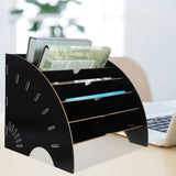 Black Wooden Desktop File Organizer Multi-Tiered Stackable Document Storage Rack V1369-AZ3-W-18077