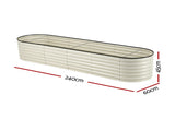 Green Fingers Oval Raised Garden Bed Galvanised Planter Box Rust Resistant 240x60x45cm White GB-OVAL-2406045-WH