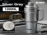 Giant Straw Tumbler Large Capacity Insulated Tumbler Ceramic Lined Cup - Metallic silver - Size V1102-122-62231-MET-316-1200ML