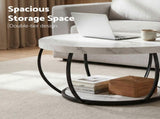 Artiss Coffee Table 2-Tier Marble Finish Round White&Black FUR-Z-COF-07-WHBK