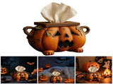 Novelty Jack-O-Lantern Tissue Box Holder, Resin Halloween Pumpkin Tissue Cover For Home Bathroom V1369-AZ3-W-14041