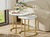 2Pcs Gold Marble Nesting Side End Tables Round Small Stacking Drink Coffee Table V767-JJ-XZ1183