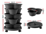 Green Fingers 5 Tier Vertical Garden Planter, Stackable Planters with 4 Wheels, Black, Raised Garden GARDEN-5T-DGY