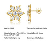 Snowflake-Designed Moissanite Stud Earrings in 925 Silver with Double Gold Plating, Featuring 14 V1341-ZY-P8UQDAGA-MOISSANITE-PREMIUMS925