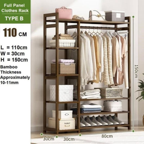 Bamboo Clothes Rack Garment Closet Storage Organizer Hanging Rail Shelf Dress room 110CM V255-QBYMJ-110