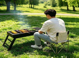 Portable foldable barbecue grill with adjustable height and built-in side rack - heavy-duty metal V1102-HELZ-002