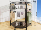 Black 360&deg Rotating Hexagonal Clothes Drying Rack with Wheels & Drying Net - Foldable Carbon Steel V888-ELOSUNG55637