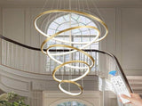 BAMDECOR A18801 Modern LED Chandelier, Dimmable Pendant Light with Remote Control Rings Round V255-BAM-18801/5-GOLD