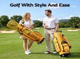 Everfit Golf Cart Bag Rolling Buggy Club Organiser Synthetic Leather Yellow GOLF-B-BAG-CART-YE