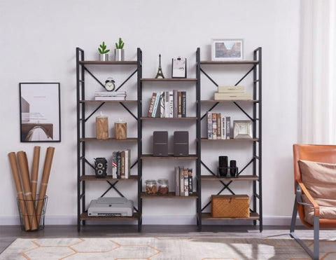 YES4HOMES Industrial Vintage Shelf Bookshelf, Wood and Metal Bookcase Furniture for Home & Office V278-M80907B-METAL-BOOKCASE