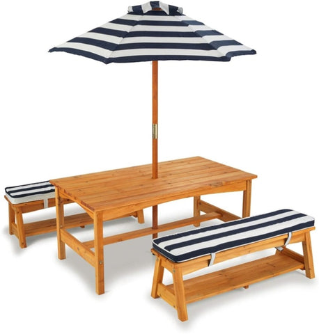 Outdoor Table & Bench Set with Cushions & Umbrella V178-12465