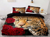 Leopard Rose Noir Quilt / Doona / Duvet Cover set V745-AQ044129K3