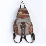Handmade Backpack Women's Vintage Canvas Backpacks National Style Geometrical Printed Bag Female V1192-AZ-W-15421