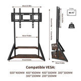 2 Tiers Black Shelves Heavy Duty Universal Tv Floor Stand For 32-75 Inches V767-U-Z1187