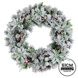 Christabelle Stunning 61cm Snowy Christmas Wreath with LED Lights Crown Pine Baubles Front Door 112_SENCR104