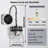 Vintage Wall Light Sconce with Clear Crystals, Black and Gold Glass Wall Lamp, 3-Mode Dimmable LED V767-LT-X142