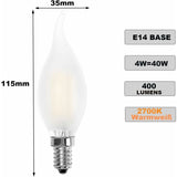 LED Bulb E14 Flame, Candle Shape, Warm White 2700K, 4W Incandescent Equivalent 40W, 400Lm, Pack Of V1188-MS-227-0892