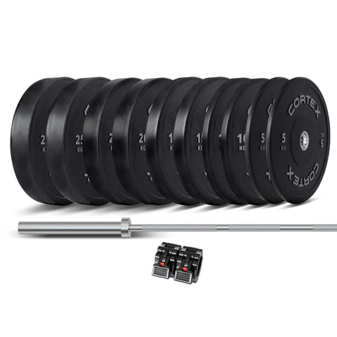 CORTEX 170kg Black Series V2 Rubber Olympic Bumper Plate Set 50mm with SPARTAN205 Barbell V420-CSWP-OBPV2ST-C