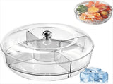 Chilled Veggie Fruit Tray Platter Divided Rotating Serving Tray with Lid Snack Vegetable Tray Chip V1192-AZ-W-22062