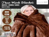 Laura Hill 800-GSM Mink Blanket Queen Size Double-Sided Soft Plush Bed Faux Throw Rug Chocolate MNKHV-CH
