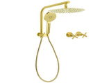 Brushed Gold 2in1 Round Large 12" Rain Shower Head 3 Mode Handheld Wall Arm Bath Mixer V1233-A703GHR002M4CGKSR112GKCR201BG