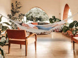 2-Person Bohemian Hammock with Fringes, 500 lbs Capacity, Cotton, Portable for Garden Patio Camping, V1188-MS-325-0987
