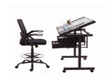 Artiss Drawing Table with Ergonomic Office Chair, Drafting Tables with Tempered Glass Desktop, DRAW-DESK03-SI-RING-2003
