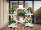 Fin White Metal Plant Stand 6-Potted Flower Pot Holder W Wheels 4 Tier Display Shelf V767-HJ-ZT112-WT