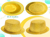 12x GLITTER TOP HAT Fancy Party Plastic Costume Tall Cap Fun Dress Up BULK - Yellow/Gold V563-12GLTRTOPHAT-YLWGLD