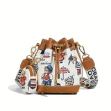 Women'S Bucket Bag Bear Print Handbag Trendy Handbag British Style Bag - Pink - Size 11-14-19 V1347-127-33686-PNK-11-14-19