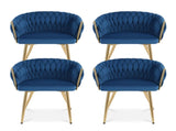 1 Set of 4 Artiss Dining Chairs Velvet Weaving Armchair Blue UPHO-C-DIN-01-VEL-BLX4