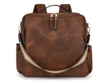 Coffee Women's Vintage PU Leather Anti-Theft Backpack - Convertible Shoulder Bag & Laptop Rucksack V888-ELOSUNG32413